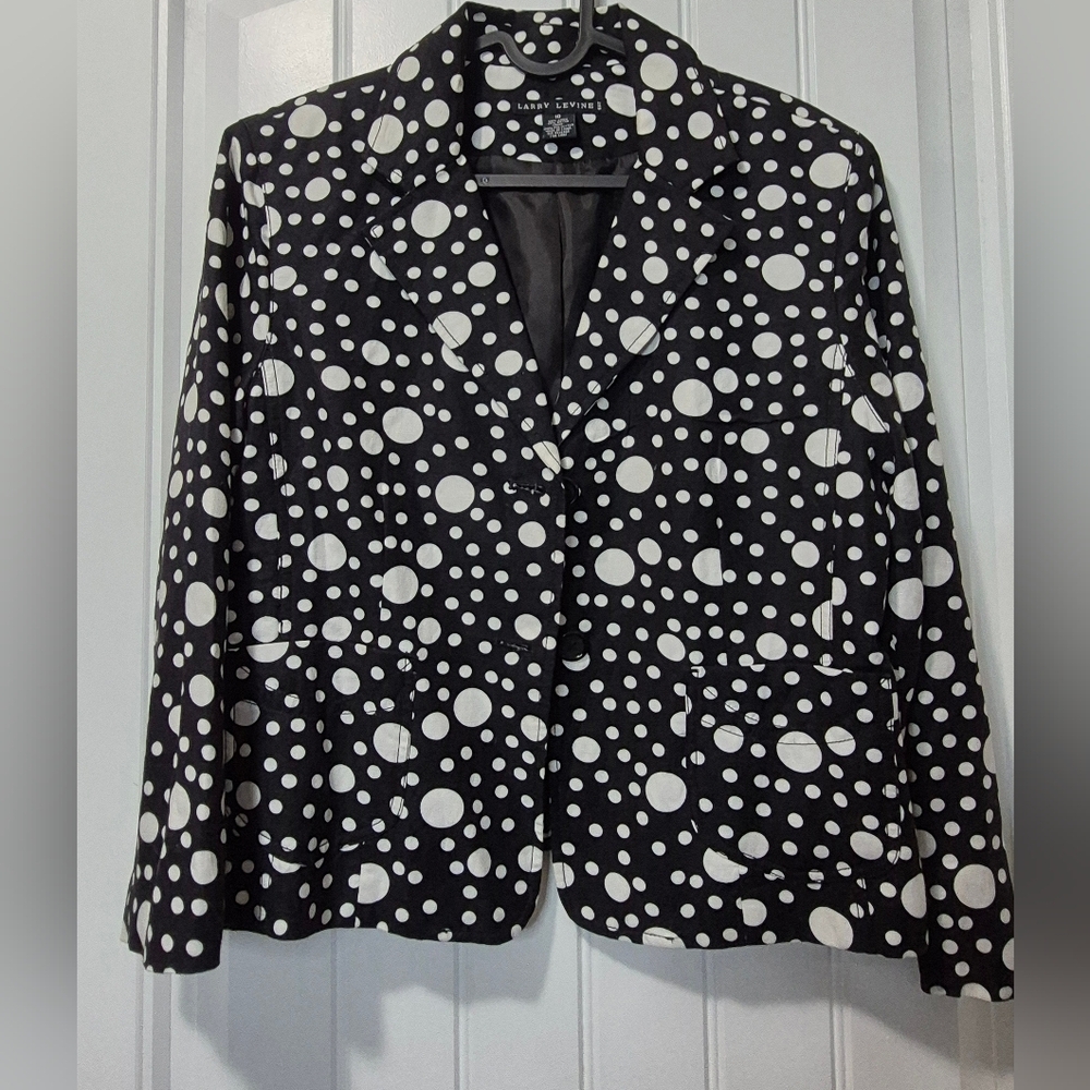 Womens Larry Levine Linen Blend Polka Dot Blazer Size 10